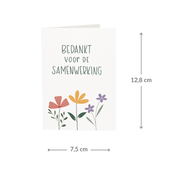 Maatgeving kaartje 75 x 109 mm met de tekst &lsquo;Bedankt voor de samenwerking&rsquo;