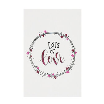 Ansichtkaart 100 x 148 mm met de tekst &lsquo;Lots of love&rsquo;