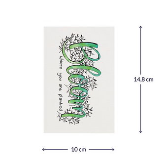 Bloemenzaden met kaart &#039;Bloom where you are planted&#039; verpakt in pergamijn zakje