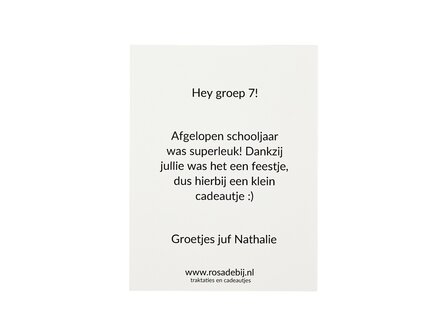 Achterkant kaart met ruimte voor gepersonaliseerde tekst.