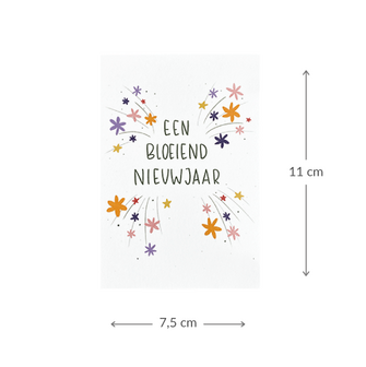 Maatgeving kaartje 75 x 110 mm met de tekst &lsquo;Een bloeiend nieuwjaar&rsquo;