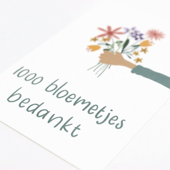 Sfeerfoto kaartje 75 x 110 mm met de tekst &lsquo;1000 bloemetjes bedankt&rsquo;