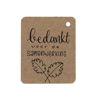 kraftlabel 50 x 60 mm met boorgat met de tekst &#039;Bedankt voor de samenwerking&#039;