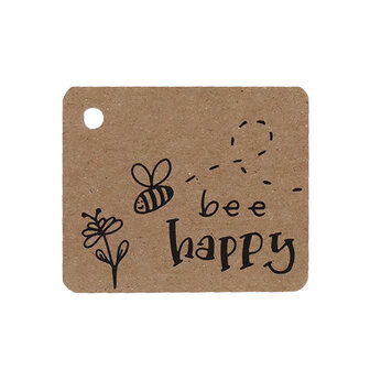 Kraftlabel 50 x 60 mm met boorgat met de tekst &#039;Bee happy&#039;