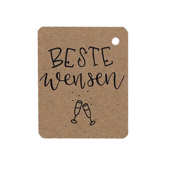 Kraftlabel 50 x 60 mm met boorgat met de tekst &#039;Beste wensen&#039;