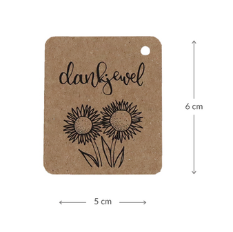 Kraftlabel 50 x 60 mm met boorgat met de tekst &#039;Dankjewel&#039; - Maatgeving