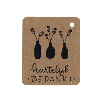 Kraftlabel 50 x 60 mm met boorgat met de tekst &#039;Hartelijk bedankt&#039;