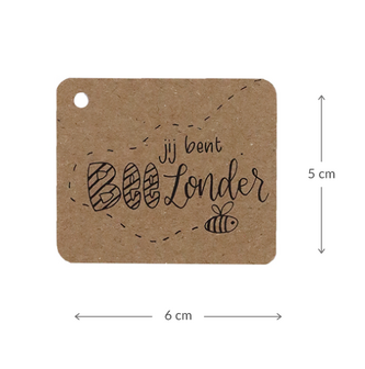 Kraftlabel 50 x 60 mm met boorgat met de tekst &#039;Jij bent beezonder&#039; - Maatgeving