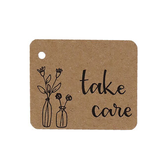 Kraftlabel 50 x 60 mm met boorgat met de tekst &#039;Take care&#039;