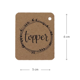 Kraftlabel 50 x 60 mm met boorgat met de tekst &#039;Topper&#039; - Maatgeving