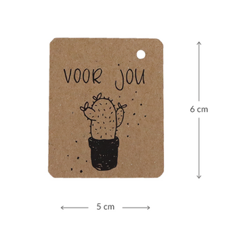 Kraftlabel 50 x 60 mm met boorgat met de tekst &#039;Voor jou&#039; - Maatgeving