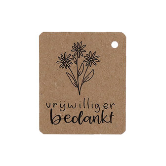 Kraftlabel 50 x 60 mm met boorgat met de tekst &#039;Vrijwilliger bedankt&#039;