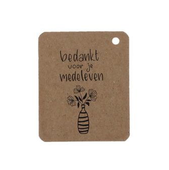 Voorkant kraftlabel 50 x 60 mm met boorgat met de tekst &#039;Bedankt voor je medeleven&#039;