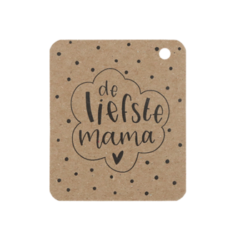 Kraftlabel 50 x 60 mm met boorgat met de tekst &#039;De liefste mama&#039;