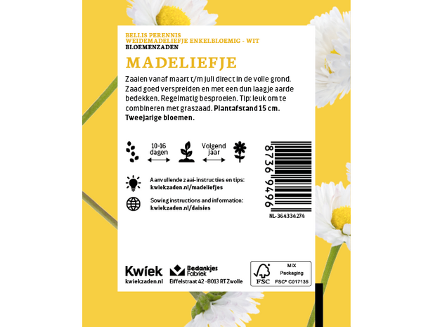 Madelief zaden -  Kwiek Uitdeel zakjes