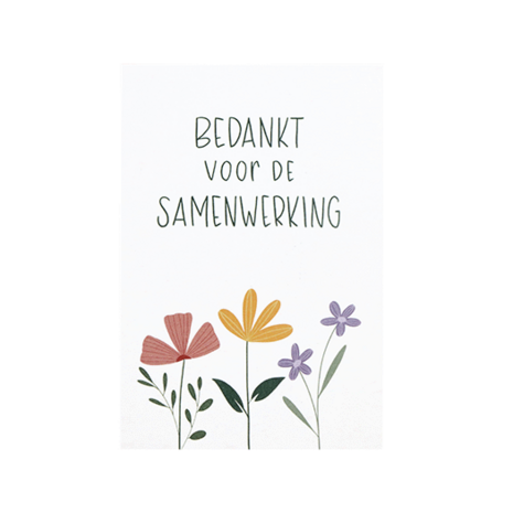 Voorkantfoto kaartje 75 x 110 met de tekst ‘Bedankt voor de samenwerking’