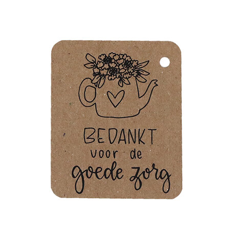 Kraftlabel 50 x 60 mm met boorgat met de tekst 'Bedankt voor de goede zorg'