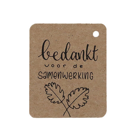 kraftlabel 50 x 60 mm met boorgat met de tekst 'Bedankt voor de samenwerking'