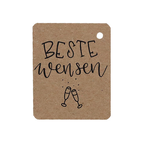 Kraftlabel 50 x 60 mm met boorgat met de tekst 'Beste wensen'