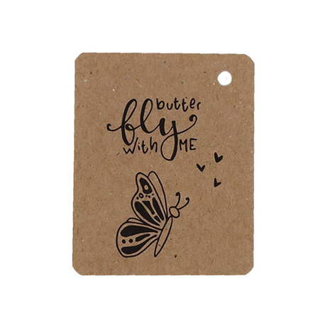 Kraftlabel 50 x 60 mm met boorgat en met de tekst 'Butterfly with me'