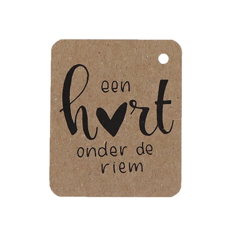 Kraftlabel 50 x 60 mm met boorgat met de tekst 'Een hart onder de riem'