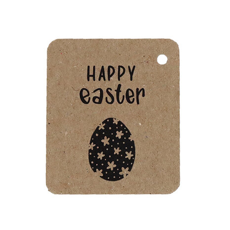 Kraftlabel 50 x 60 mm met boorgat met de tekst 'Happy Easter'