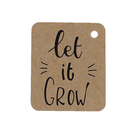 Kraftlabel 50 x 60 mm met boorgat met de tekst 'Let it grow'