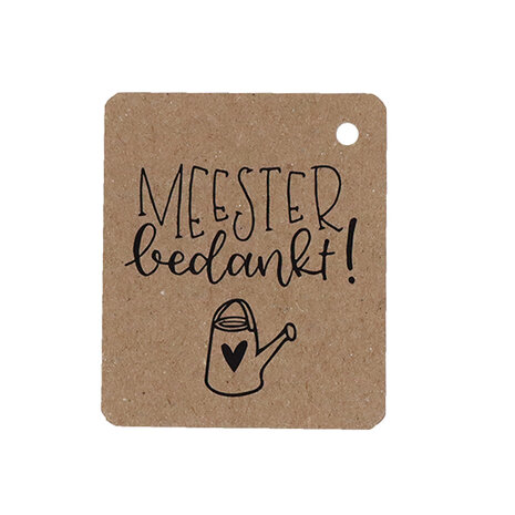 Kraftlabel 50 x 60 mm met boorgat met de tekst 'Meester bedankt'