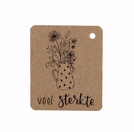 Kraftlabel 50 x 60 mm met boorgat met de tekst 'Veel sterkte'