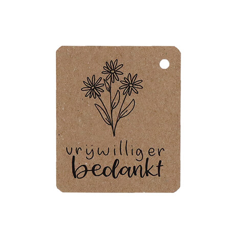 Kraftlabel 50 x 60 mm met boorgat met de tekst 'Vrijwilliger bedankt'